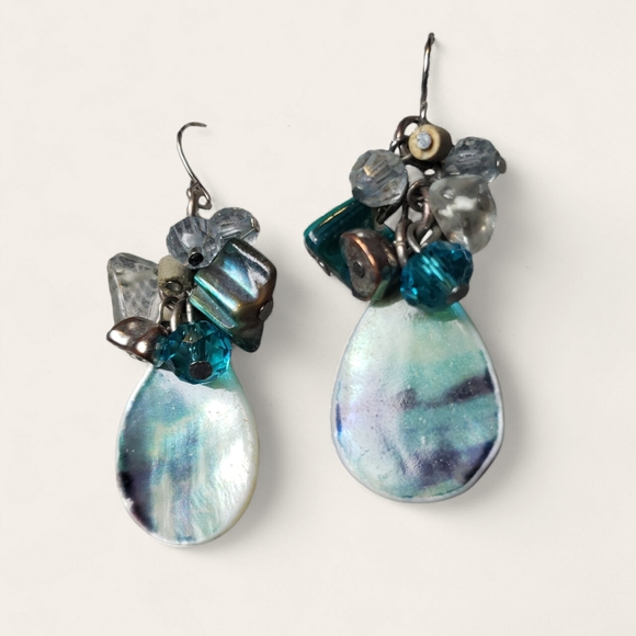 Jewelry - Elegant Teardrop Earrings with Blue and Silver Accents